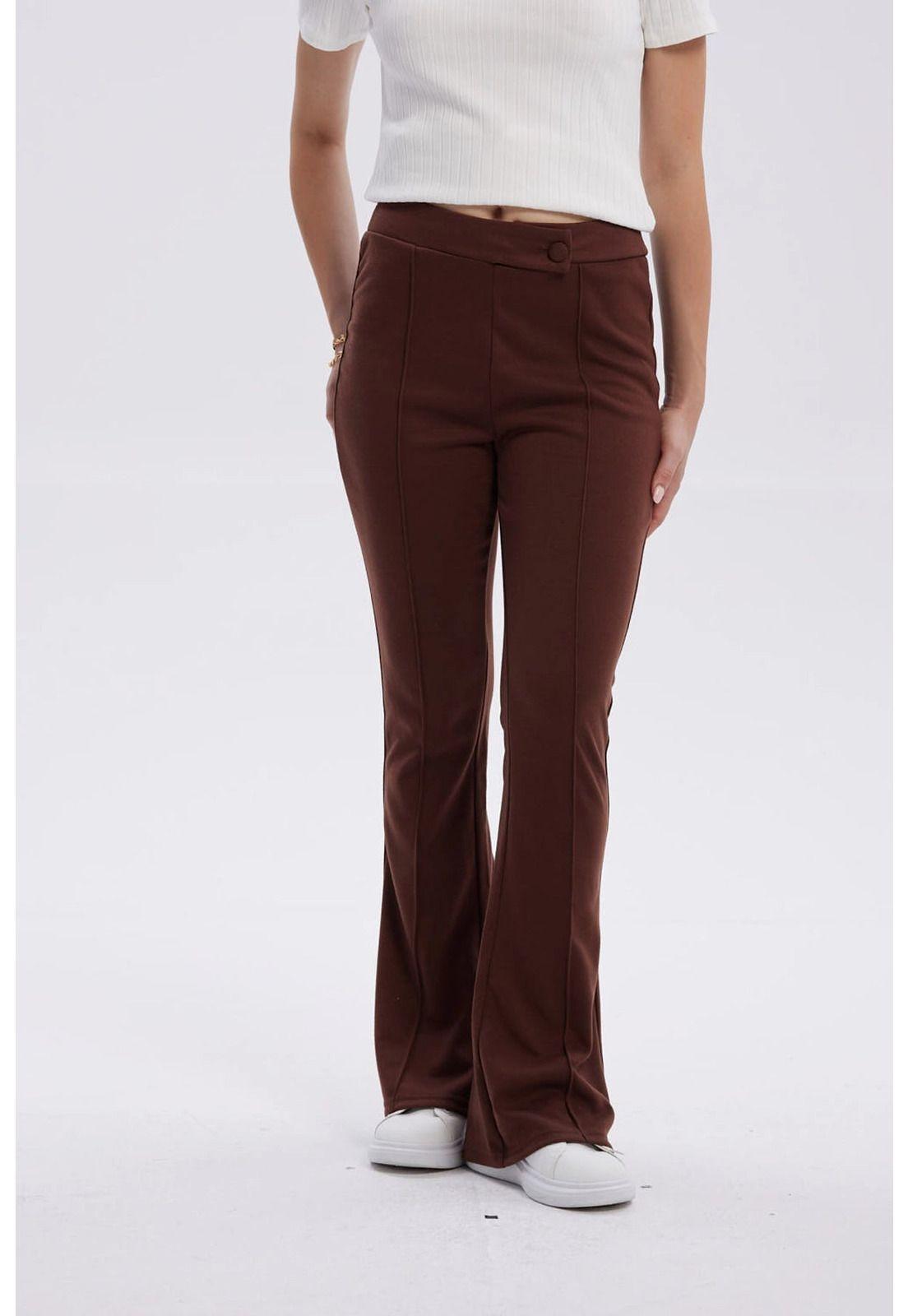 Calza Mujer Flare Piping Delantero Café Oscuro-0