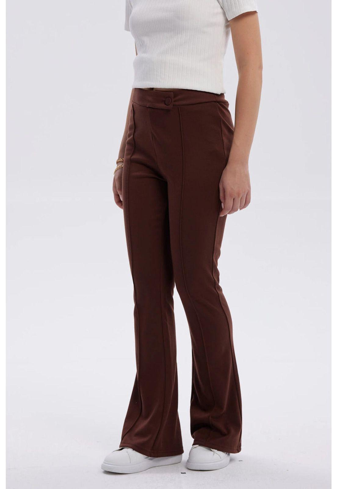 Calza Mujer Flare Piping Delantero Café Oscuro-1