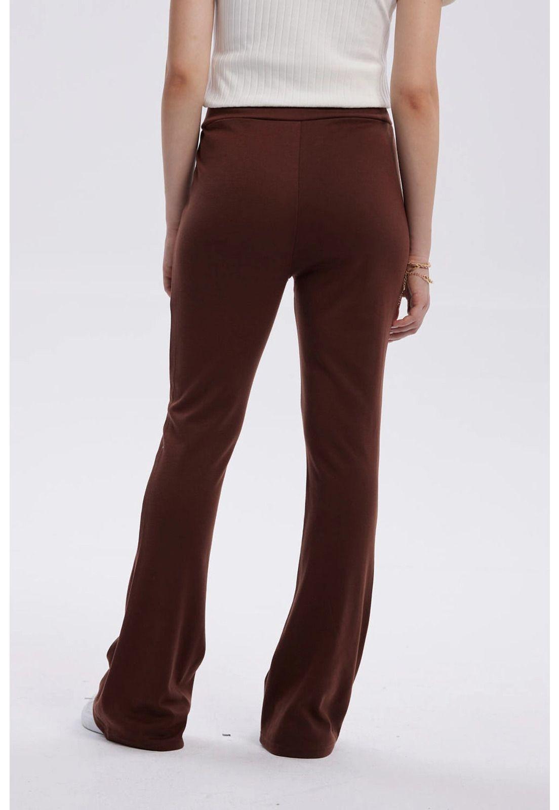 Calza Mujer Flare Piping Delantero Café Oscuro-2