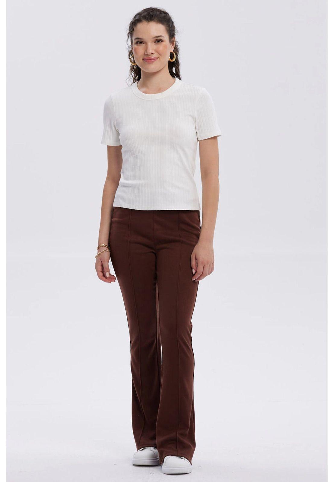 Calza Mujer Flare Piping Delantero Café Oscuro-3