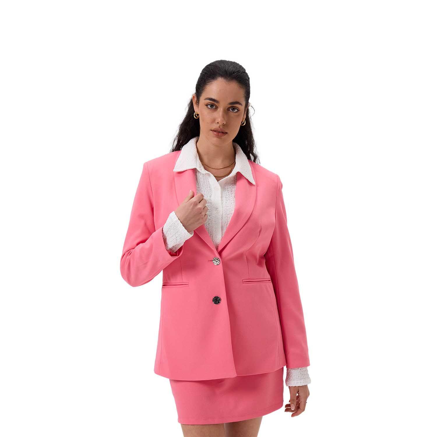 Blazer Mujer Largo Abotonado Rosado Fashion's Park-0