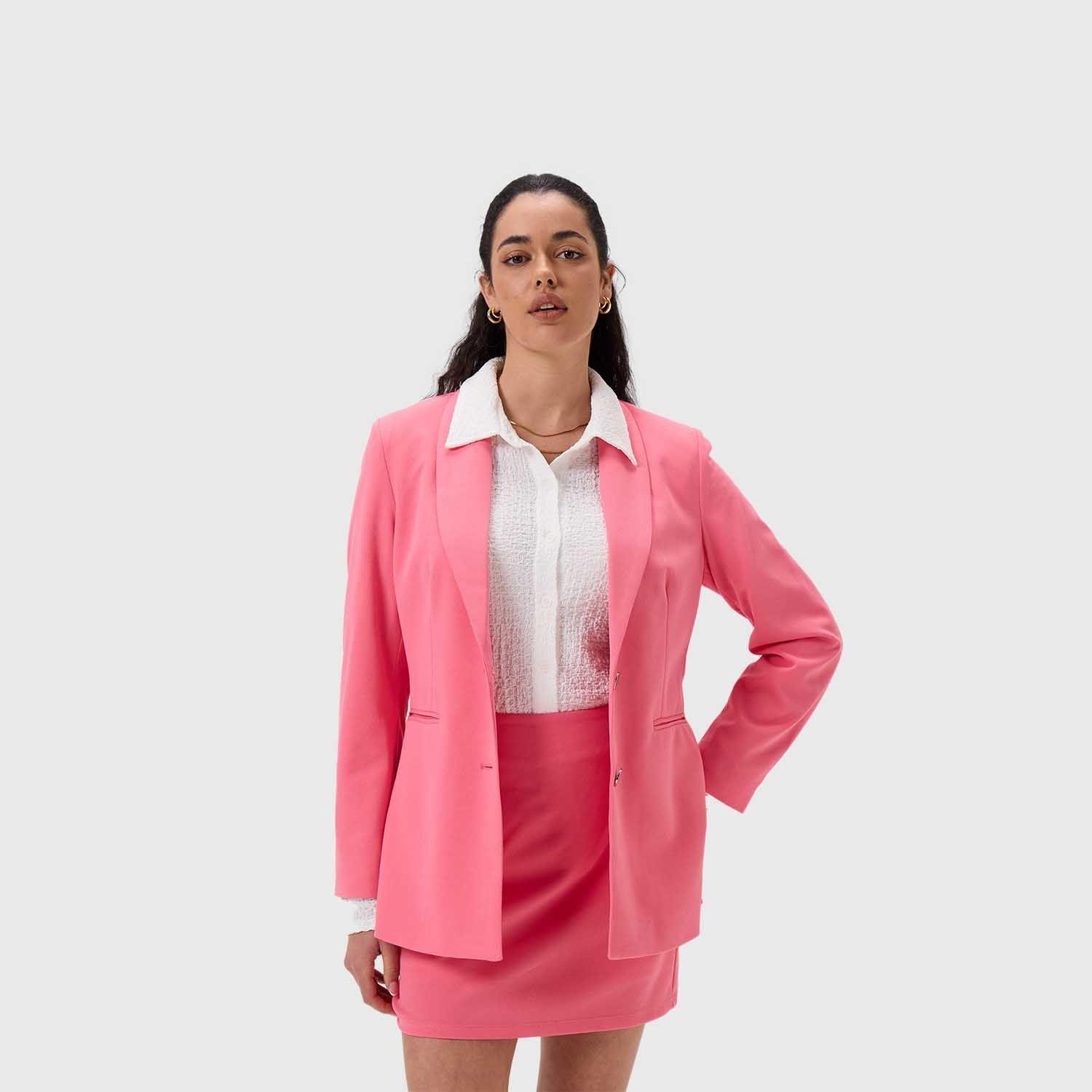 Blazer Mujer Largo Abotonado Rosado Fashion's Park-1