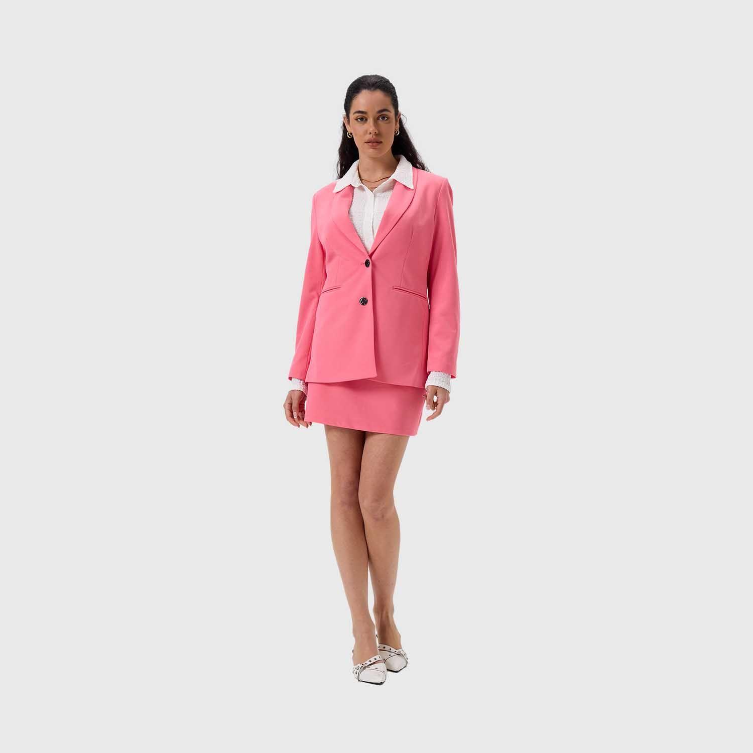 Blazer Mujer Largo Abotonado Rosado Fashion's Park-3