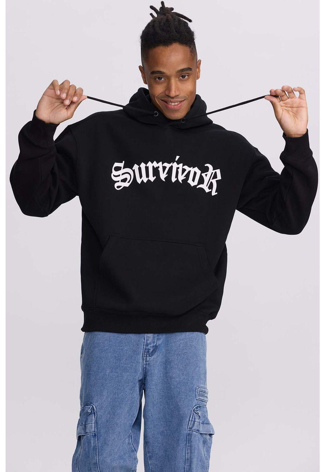 Polerón Hombre Hoodie Print Posicional Negro-0