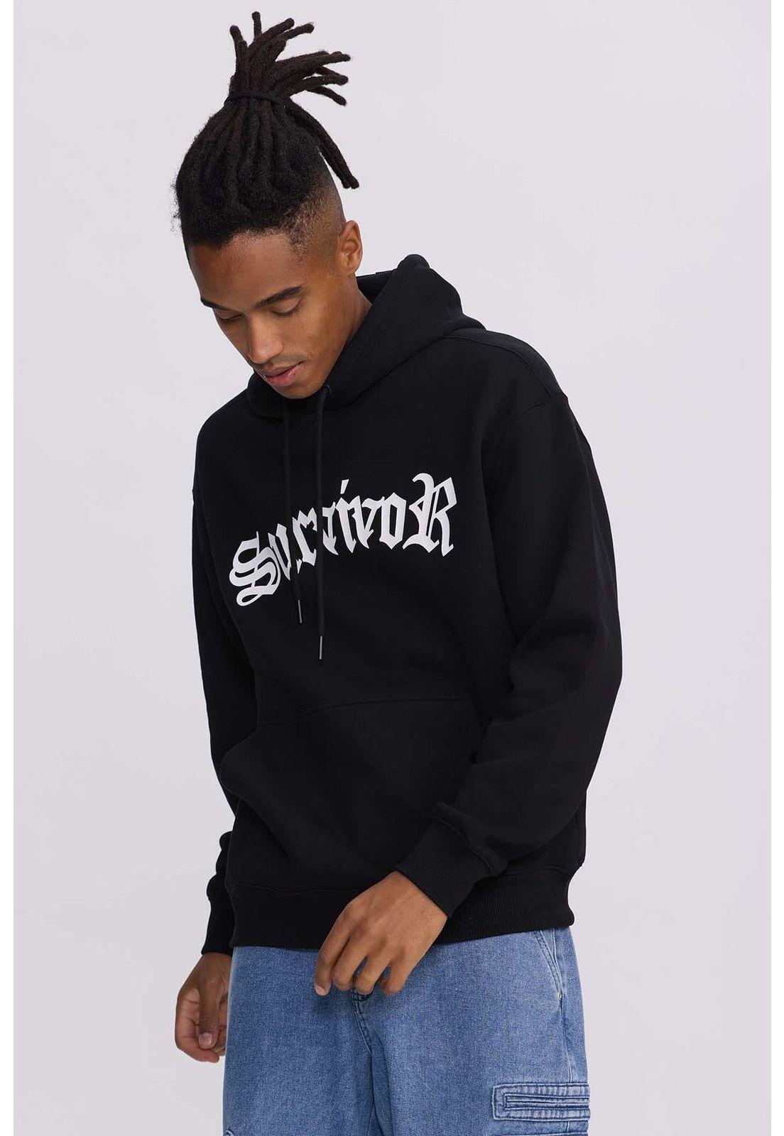 Polerón Hombre Hoodie Print Posicional Negro-1