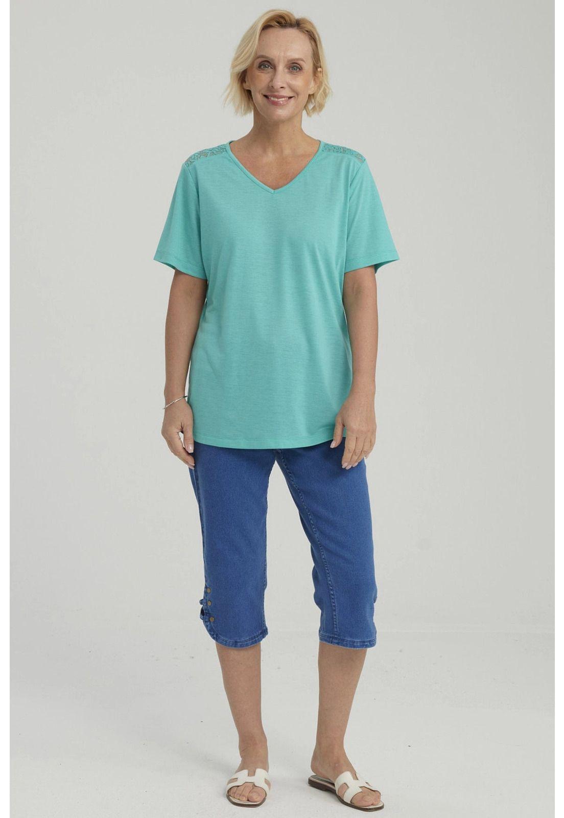 Polera Mujer Detalle Encaje Turquesa-1