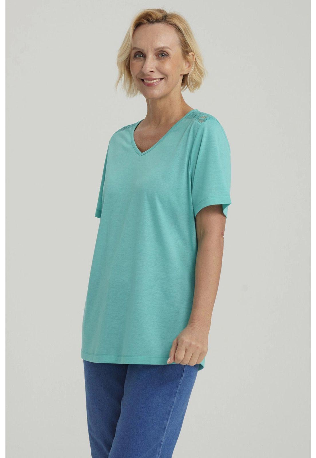 Polera Mujer Detalle Encaje Turquesa-3