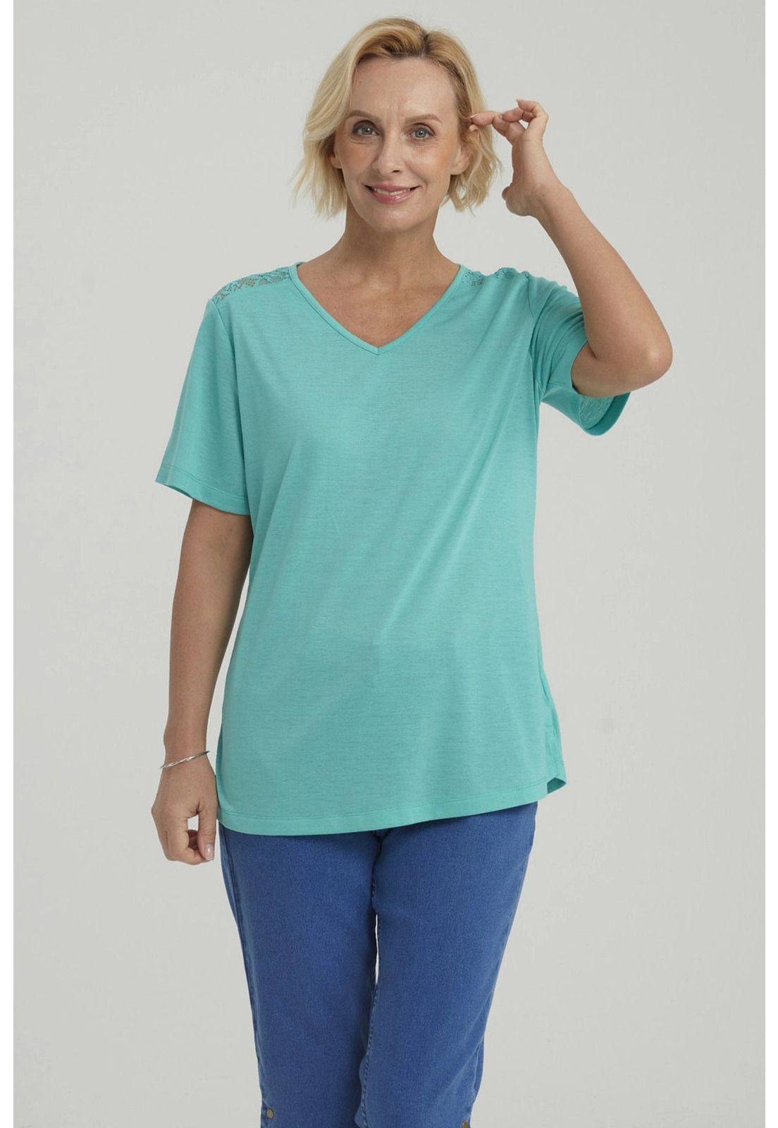Polera Mujer Detalle Encaje Turquesa-4