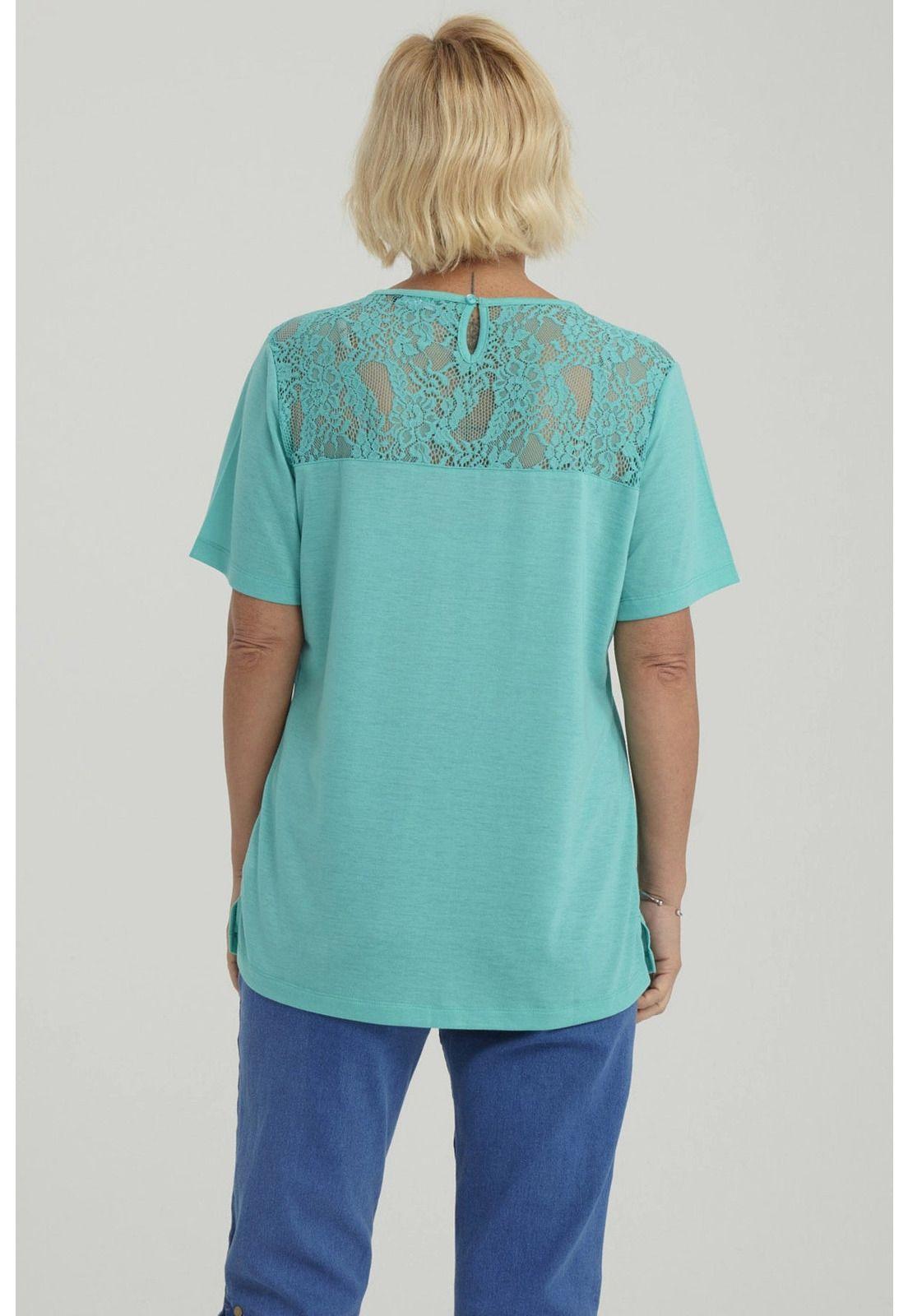 Polera Mujer Detalle Encaje Turquesa-6