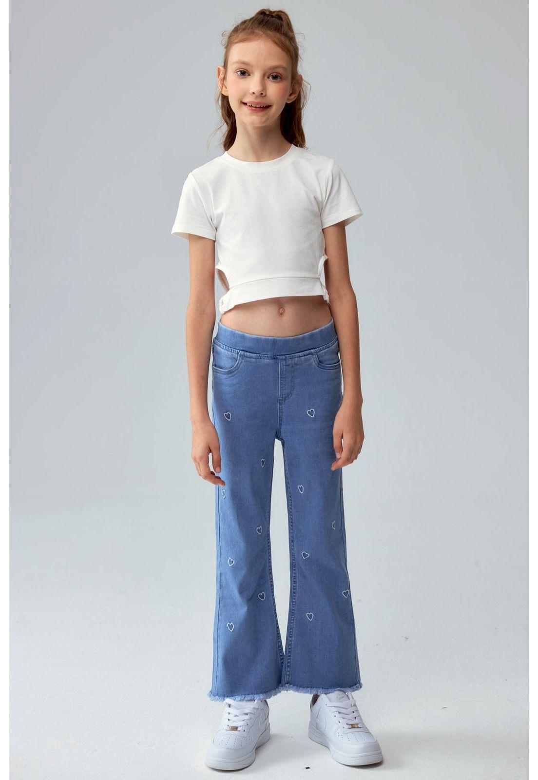 Jeans Niña Calce Recto Con Corazones Azul Claro-3