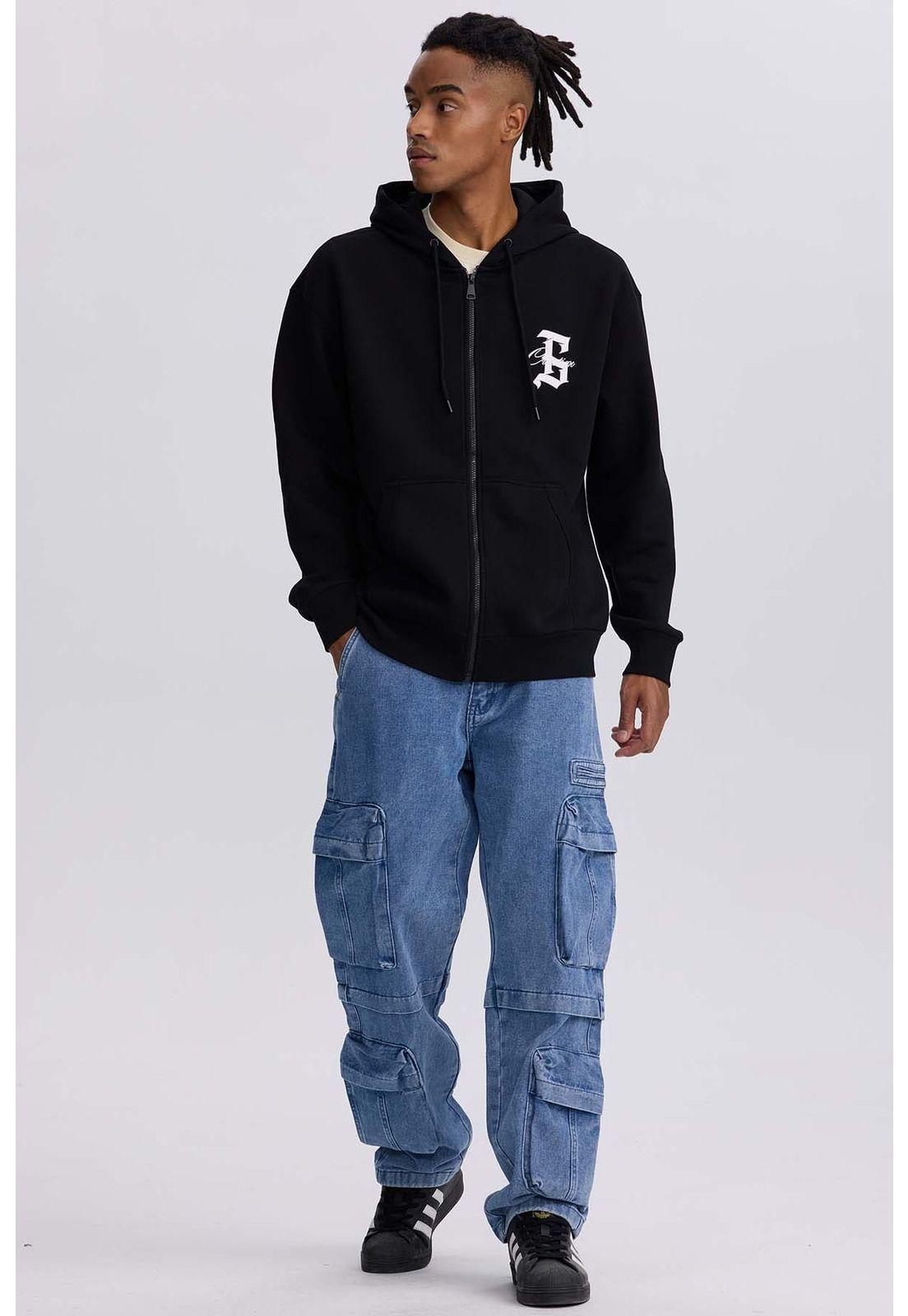 Polerón Hombre Full Zipper Print Negro-3