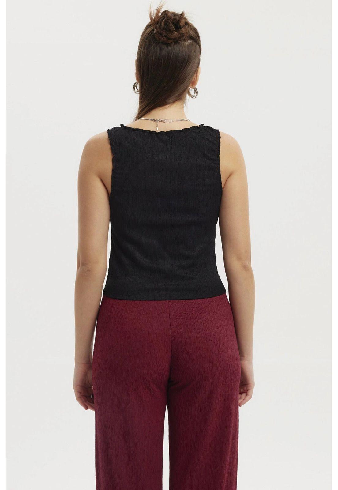 Polera Mujer Textura Recogido Negro-2