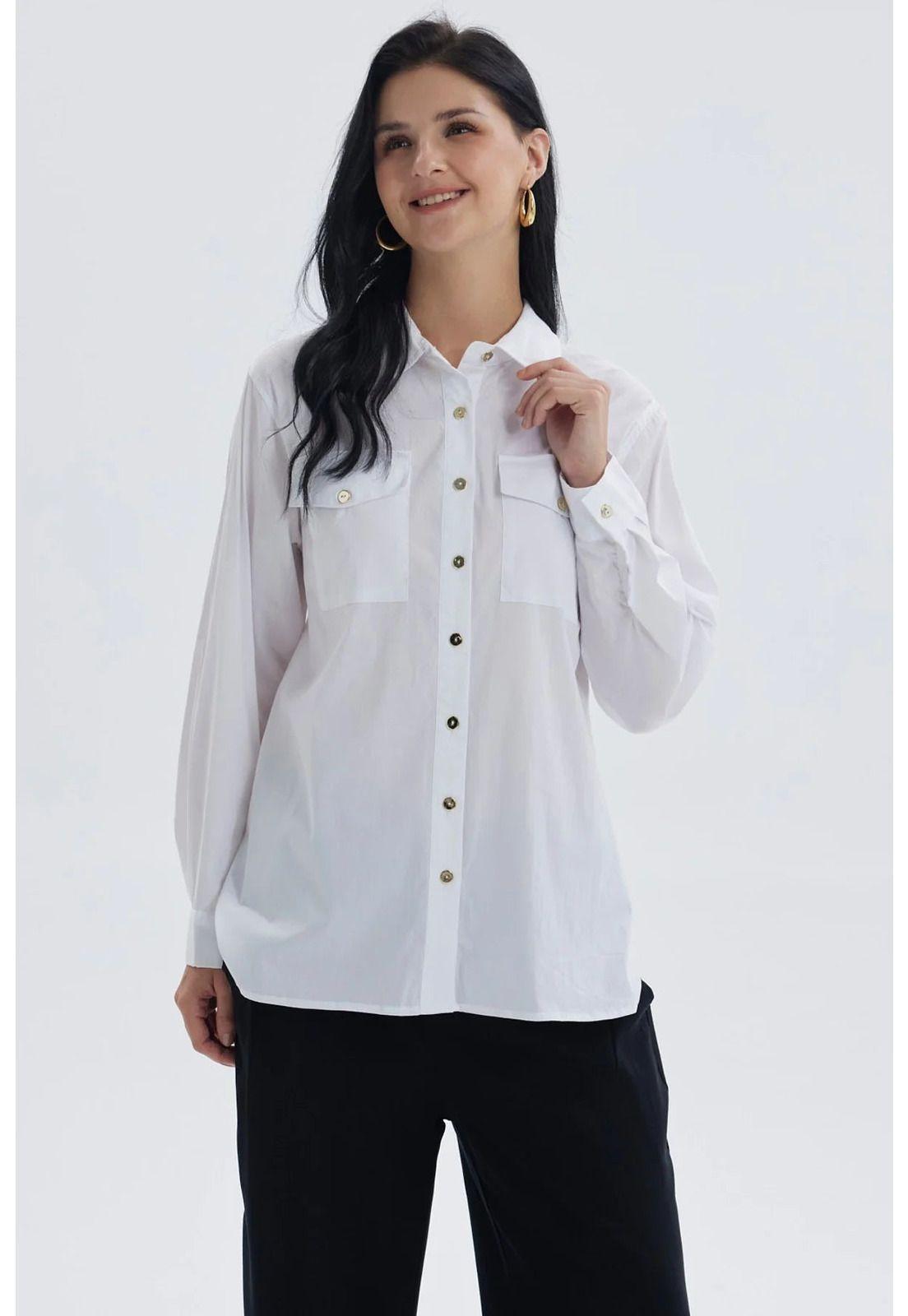 Blusa Mujer Popelina Abotonada Blanco-0