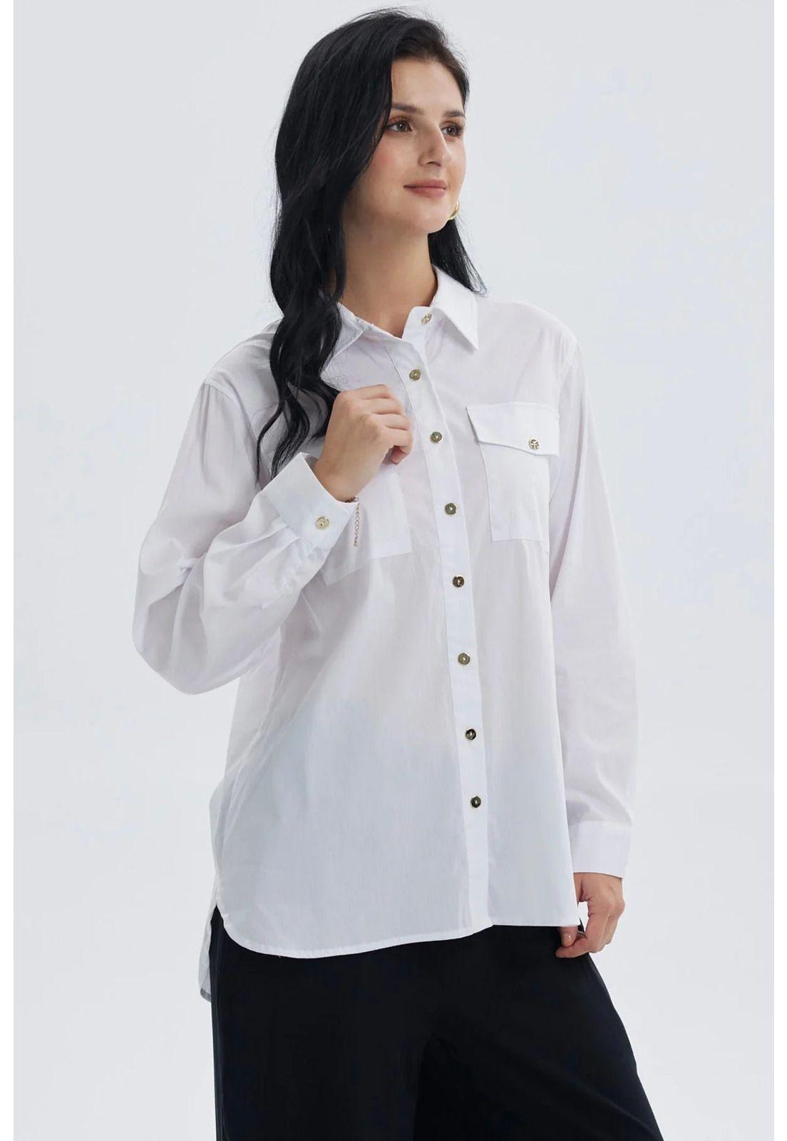 Blusa Mujer Popelina Abotonada Blanco-1