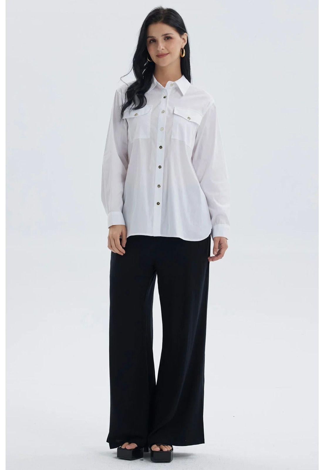 Blusa Mujer Popelina Abotonada Blanco-3
