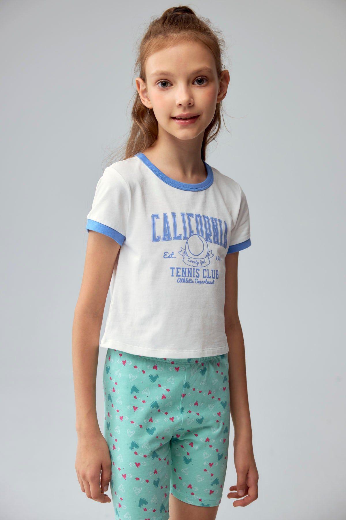 Polera Niña Con Rib A Contraste Celeste-1