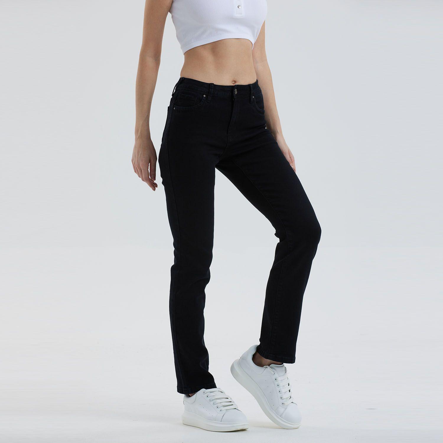 Jeans Mujer Recto Tiro Alto Negro-1