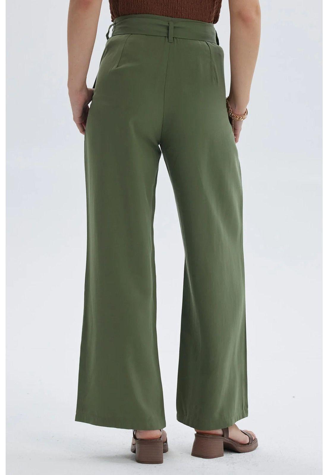 Pantalón Mujer Sastrero Con Cinturón Verde Musgo-2