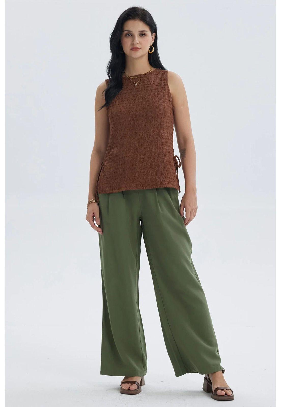 Pantalón Mujer Sastrero Con Cinturón Verde Musgo-3