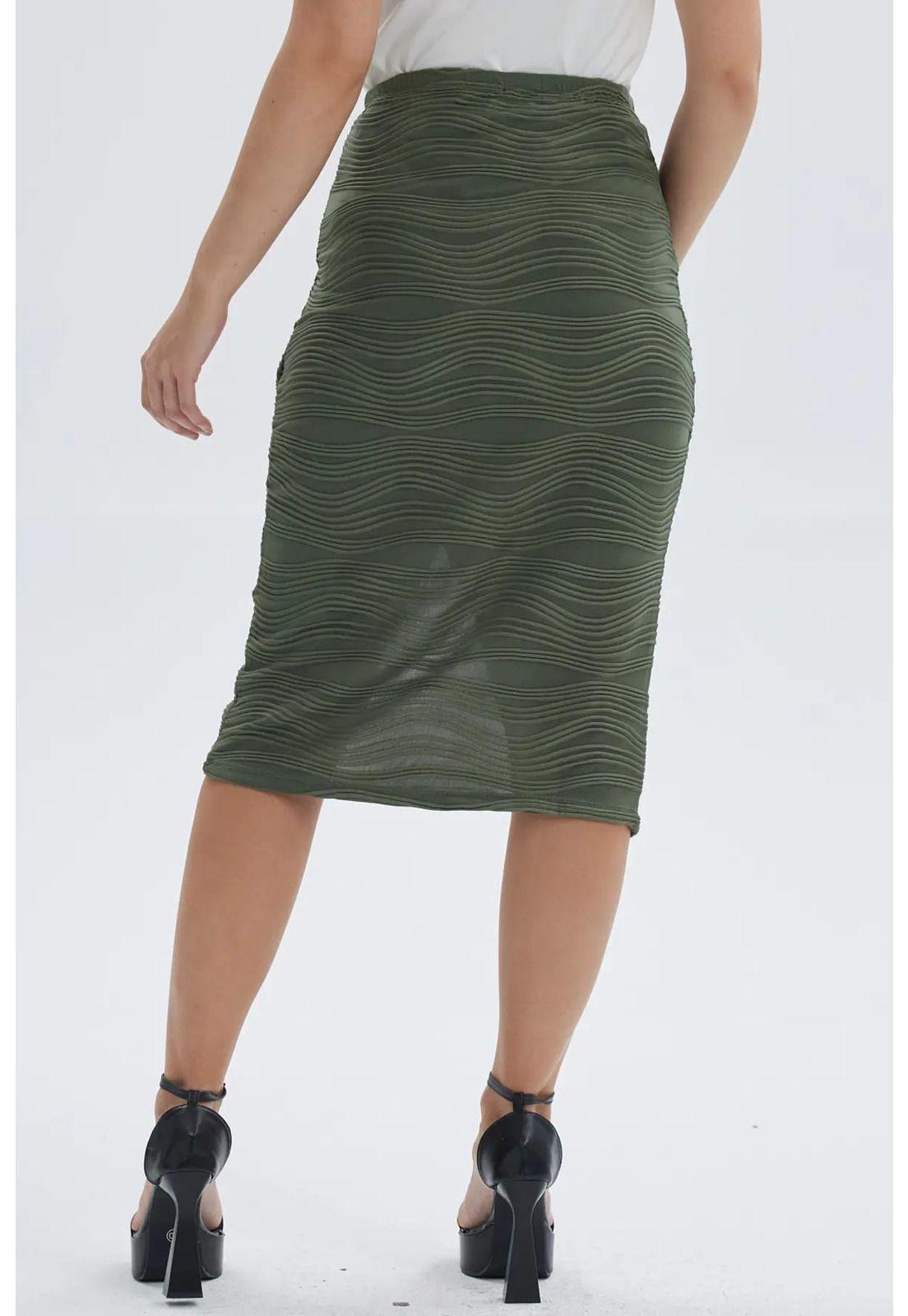 Falda Mujer Midi Cruzada Con Textura Verde Musgo-2