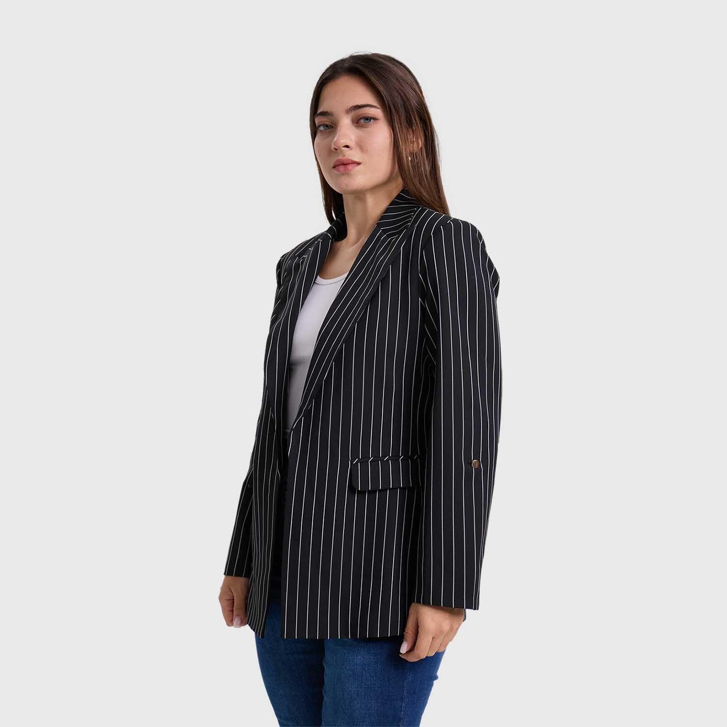 Blazer Mujer Rayado Negro / Blanco-1