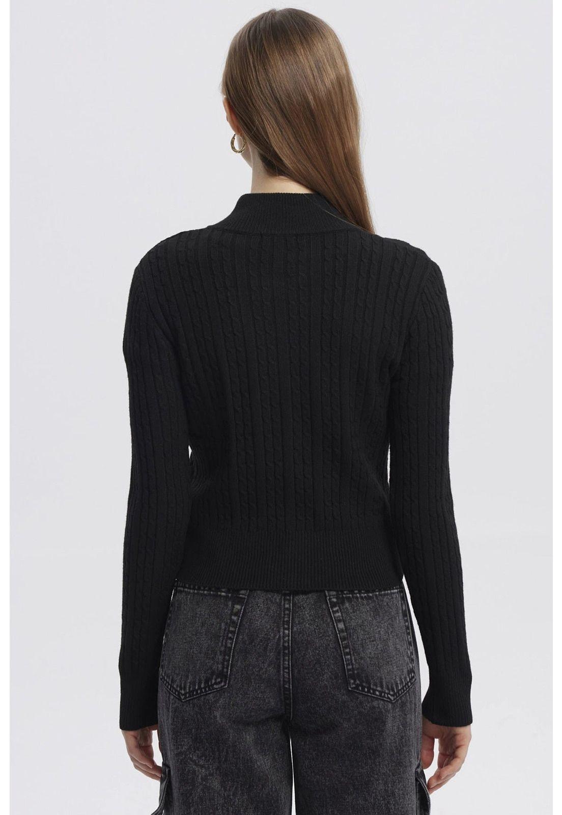 Sweater Mujer Cuello Con Cierre Negro-2