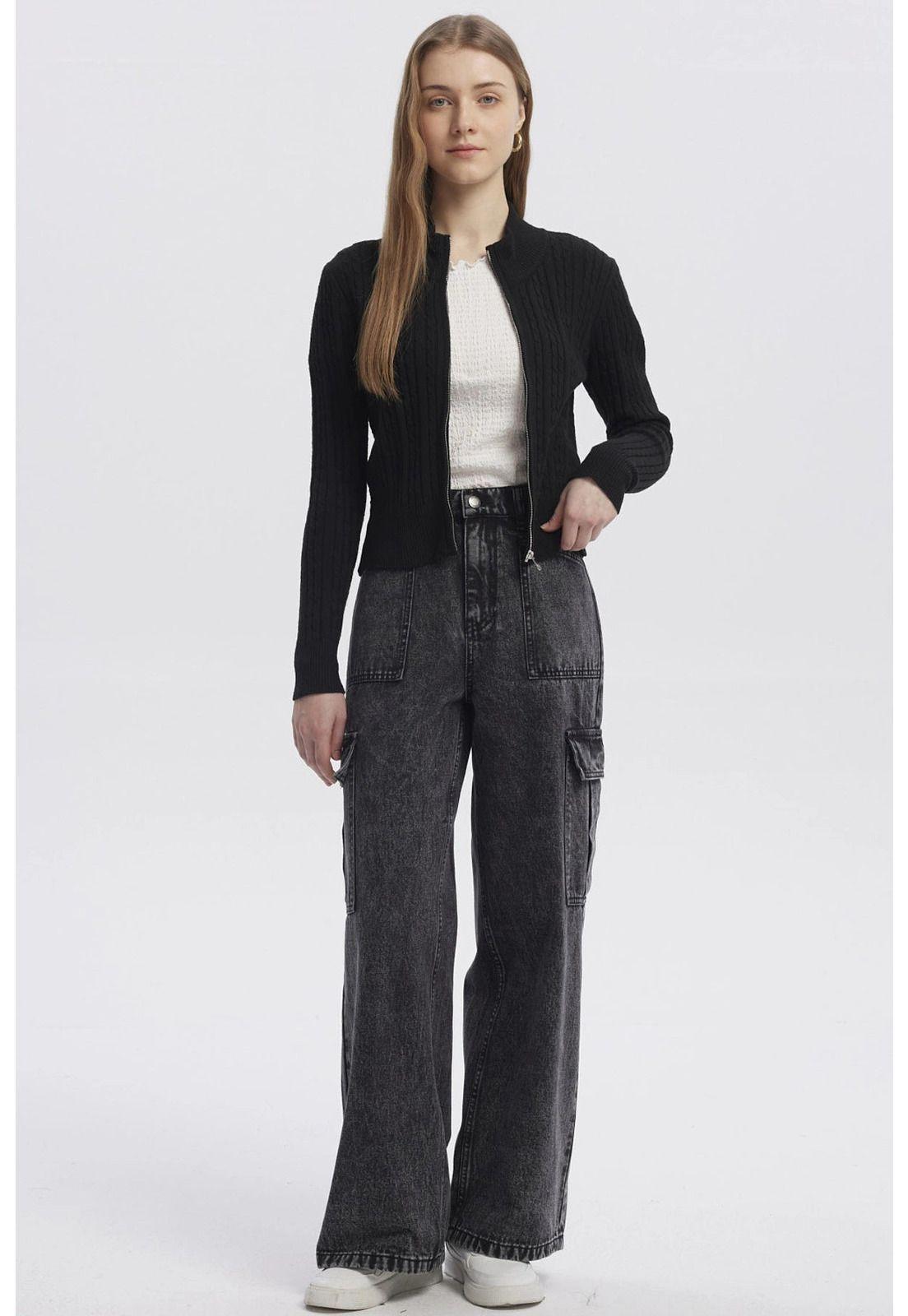 Sweater Mujer Cuello Con Cierre Negro-3