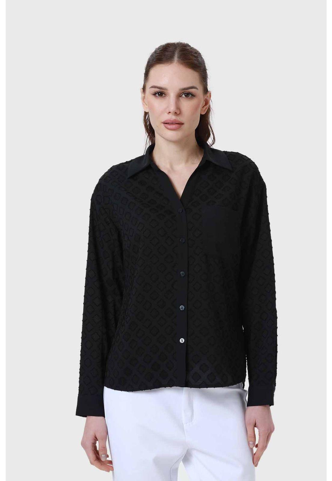Blusa Mujer Abotonada Con Bolsillo Negro-0