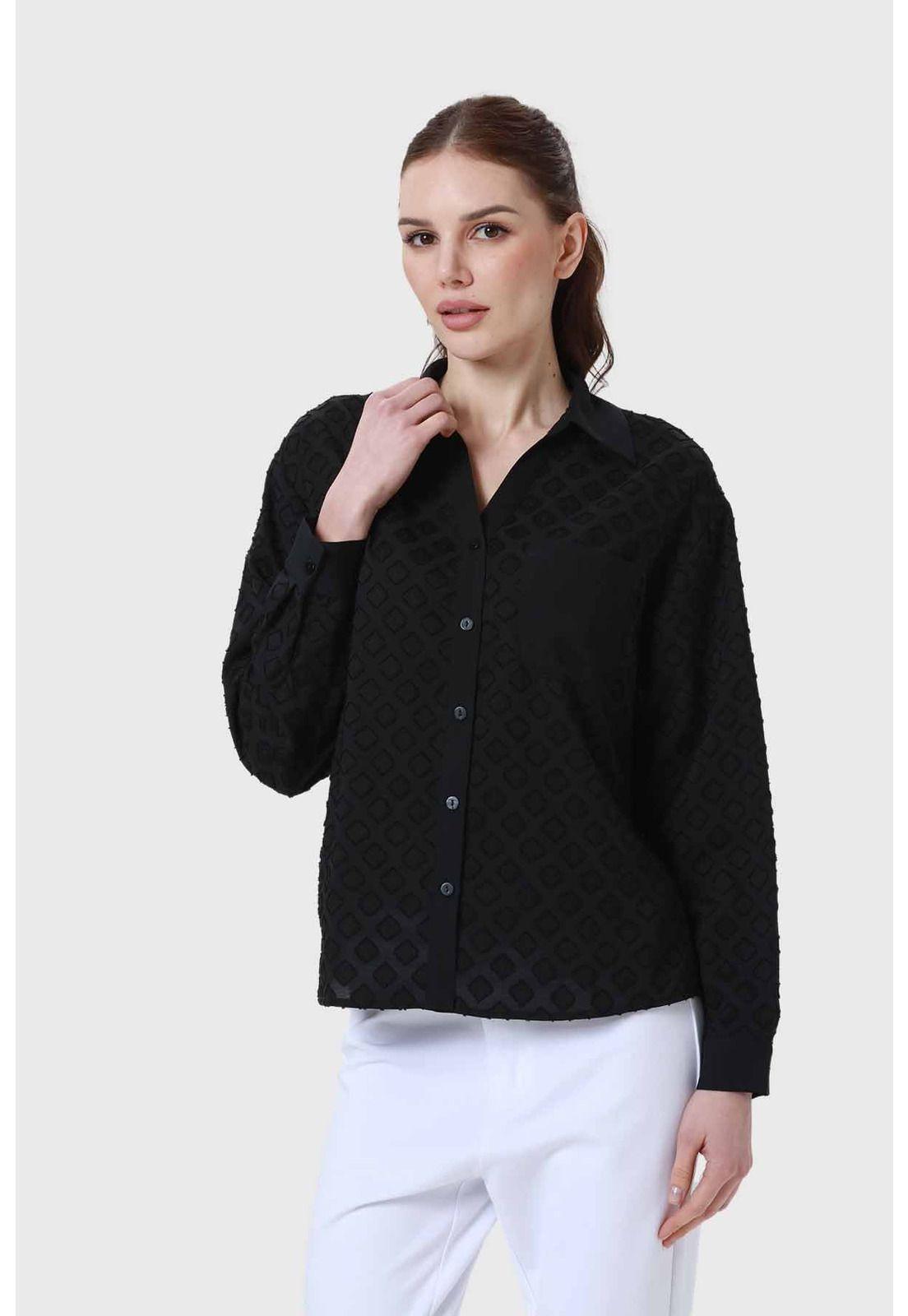 Blusa Mujer Abotonada Con Bolsillo Negro-1