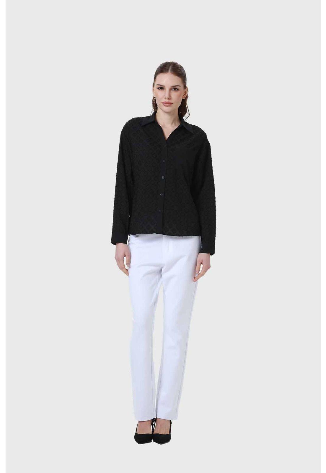 Blusa Mujer Abotonada Con Bolsillo Negro-3