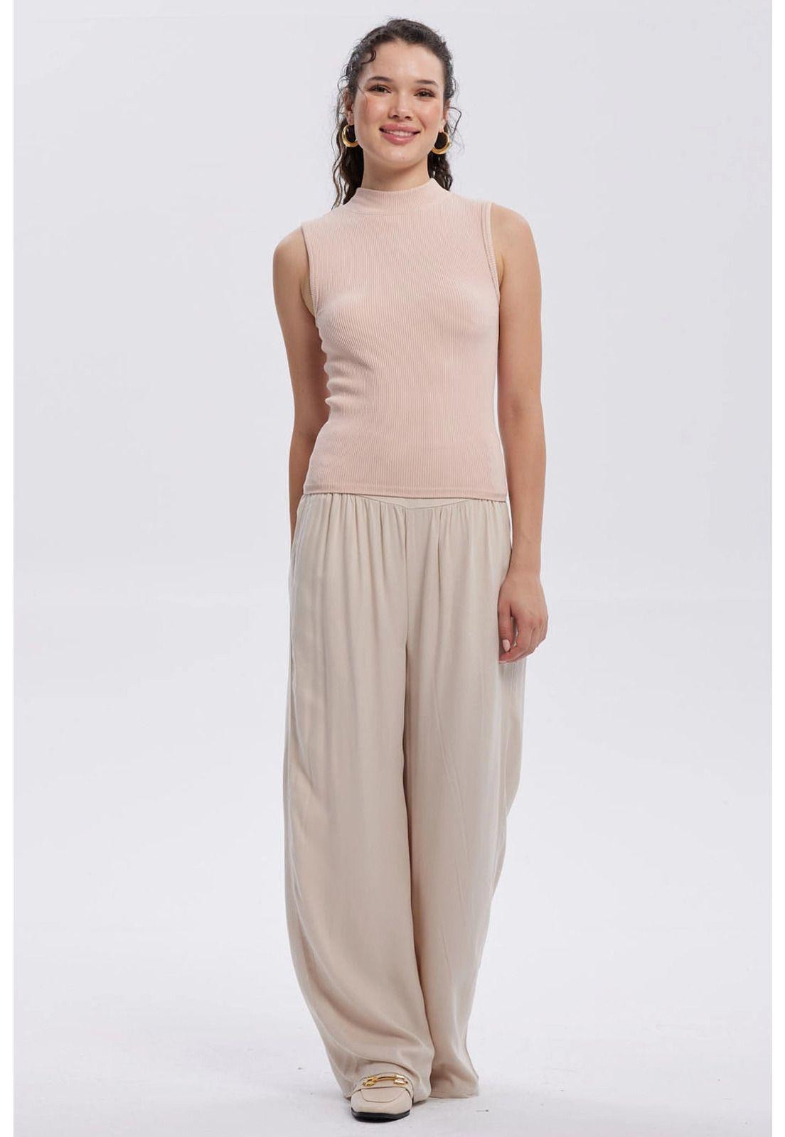 Pantalón Mujer Palazzo Aplicación Botones Arena-3