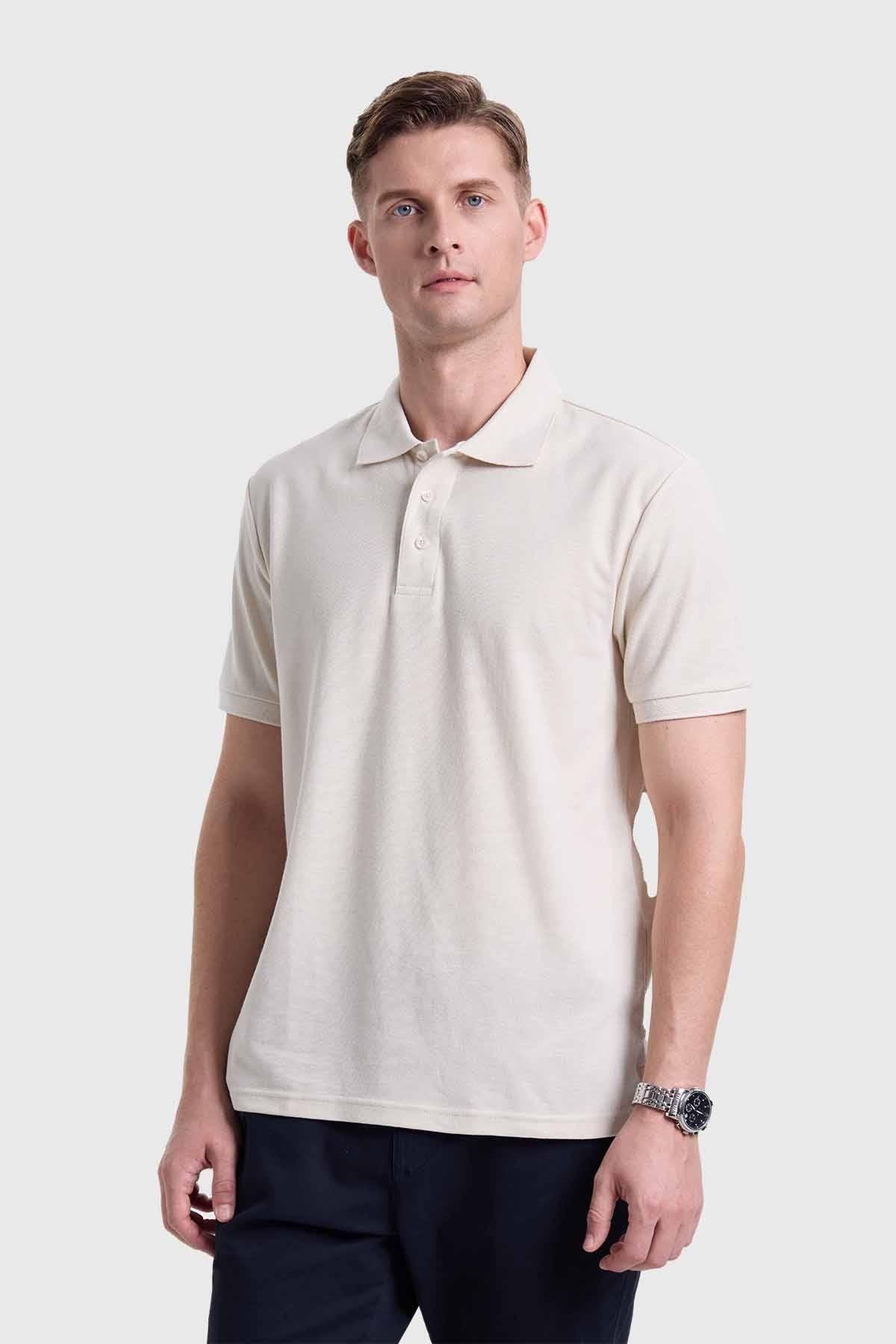 Polera Hombre Piqué Básica Beige-1
