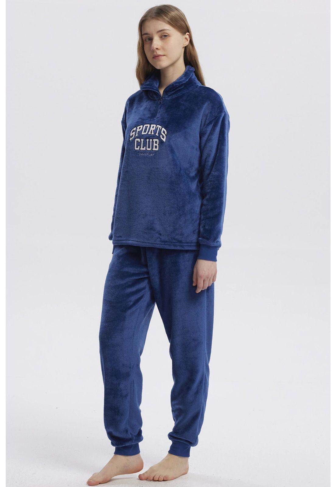 Pijama Mujer Pijama Polera Y Pantalón Azul-3