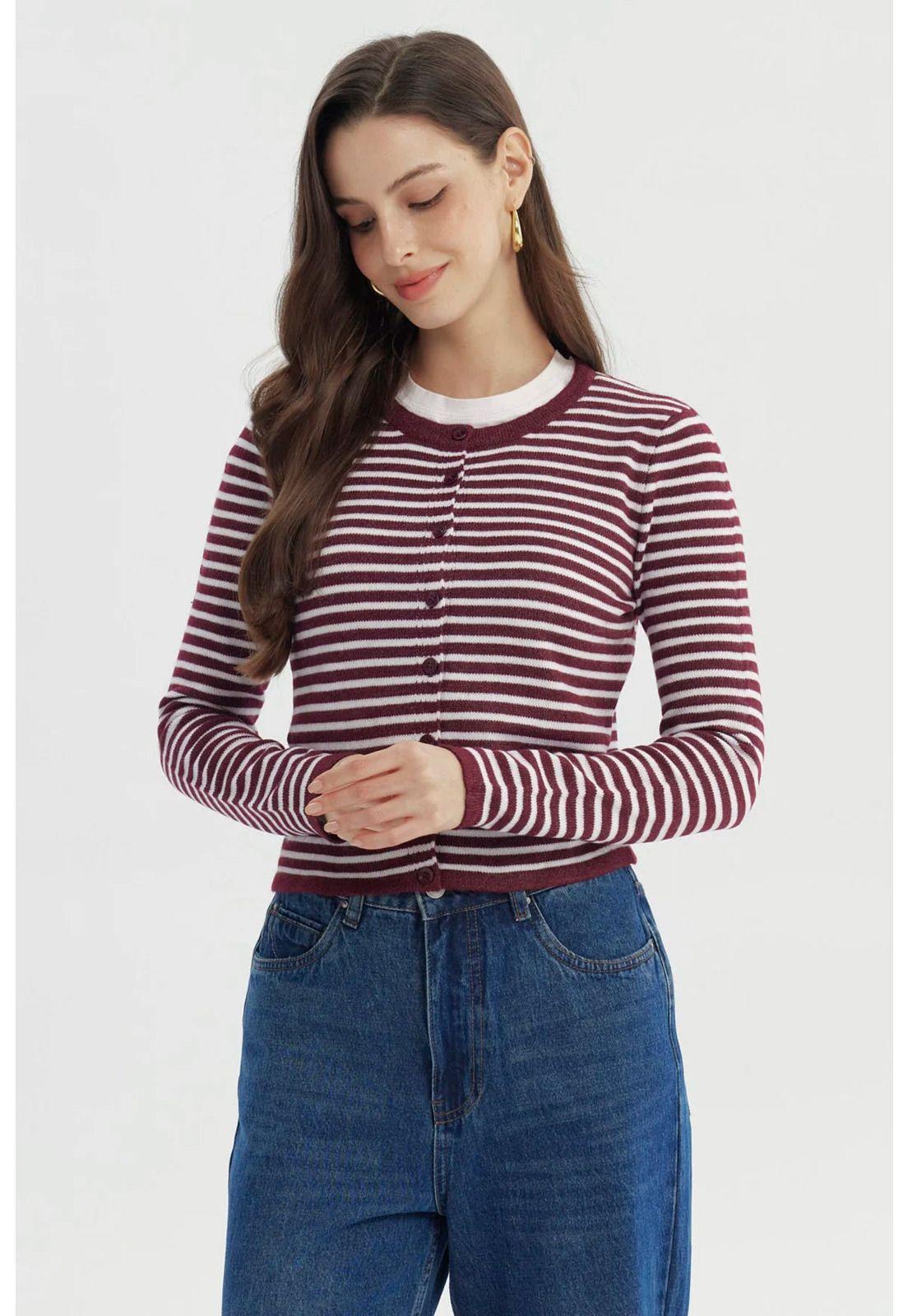 Sweater Mujer Slim Burdeo-0