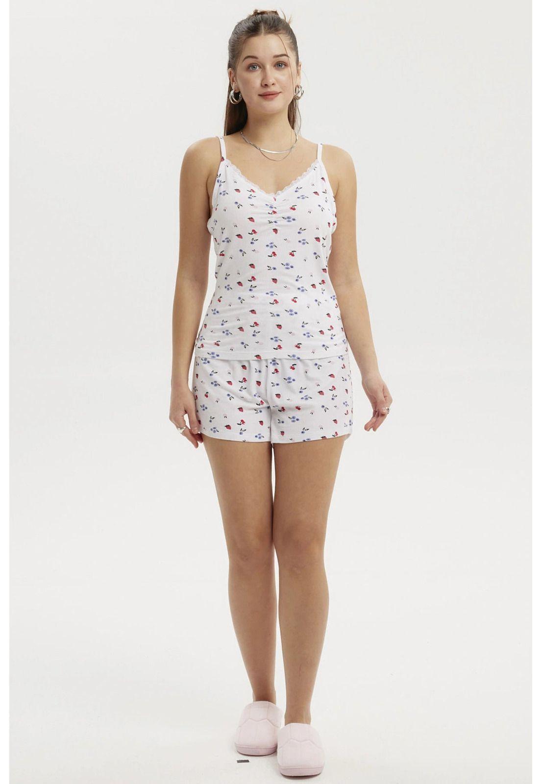 Pijama Mujer Hombro Descubierto Blanco-0