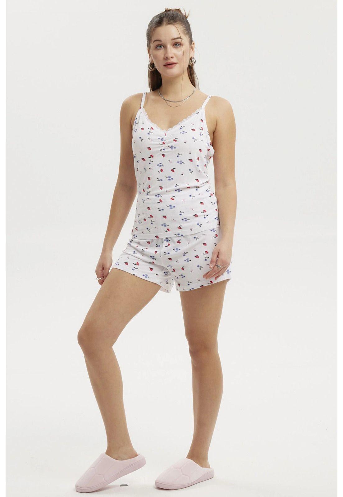Pijama Mujer Hombro Descubierto Blanco-1