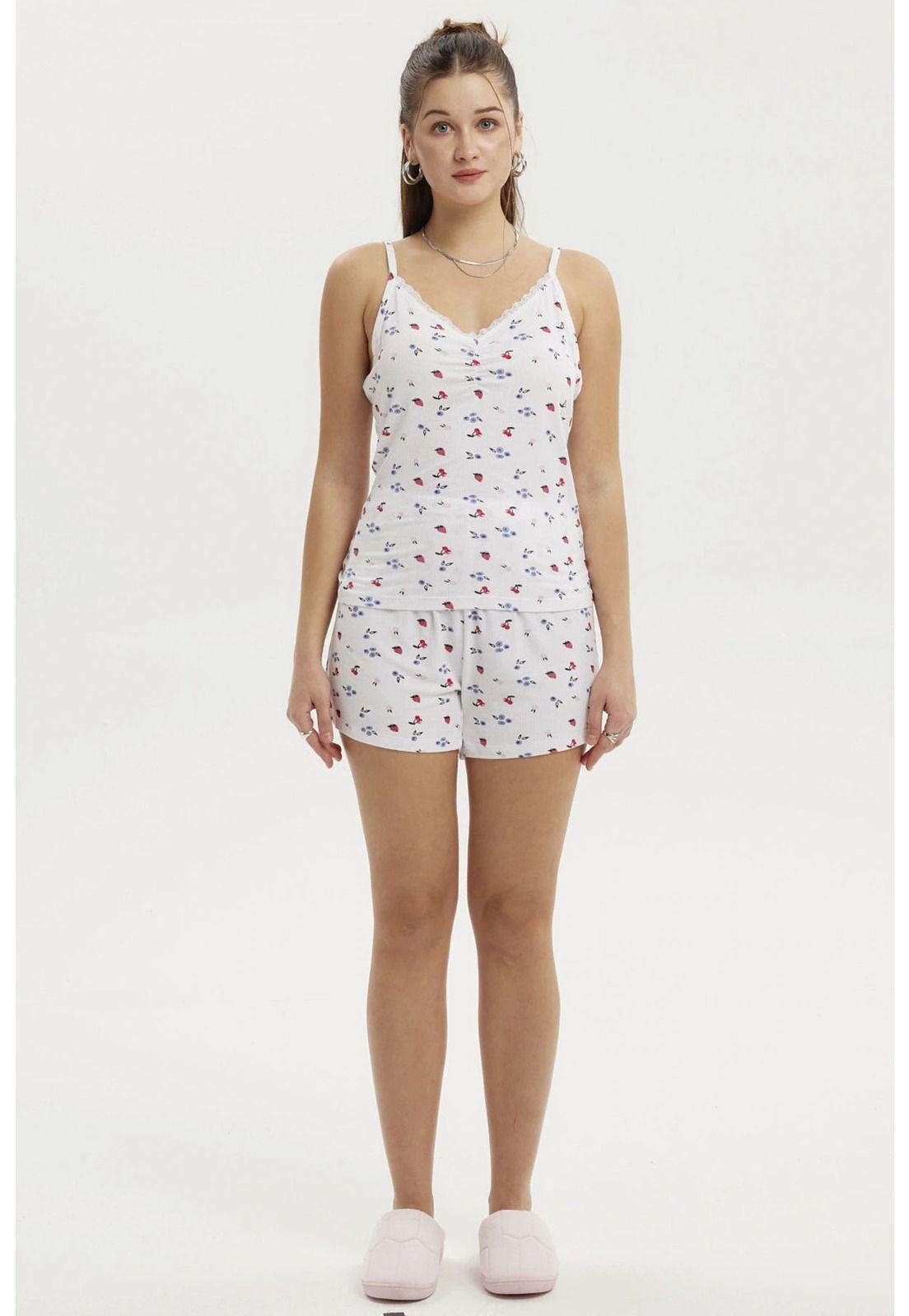 Pijama Mujer Hombro Descubierto Blanco-3