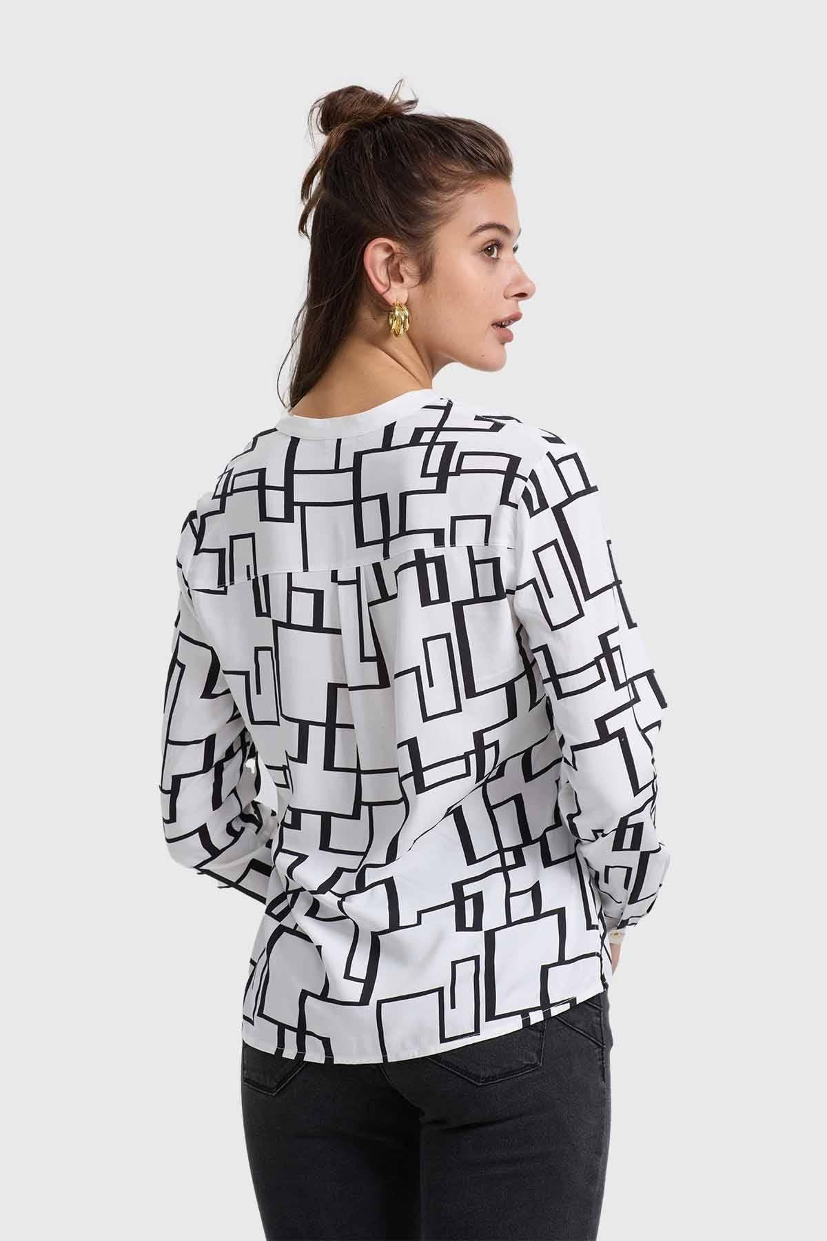 Blusa Mujer Escote V Print Crudo-2