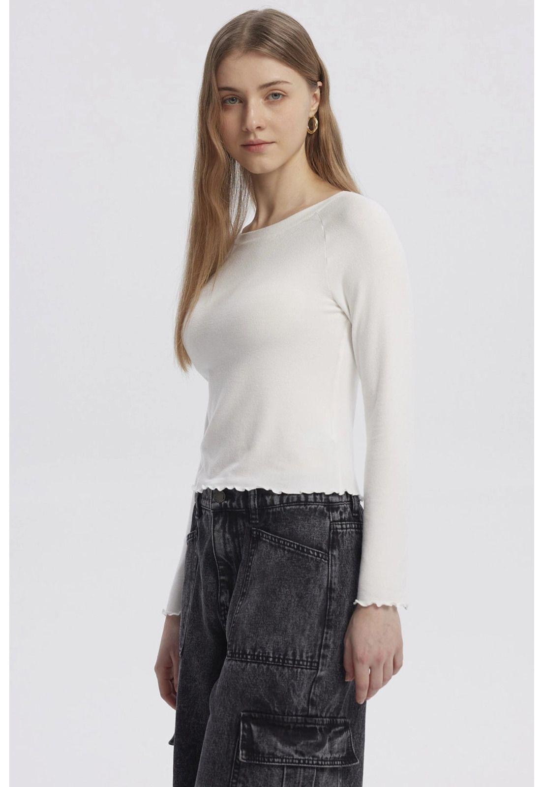 Polera Mujer Juvenil Cuello Bote Recogido Crudo-1
