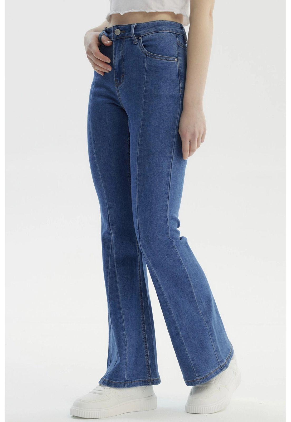 Jeans Mujer Flare Linea Curva Azul - ll-1
