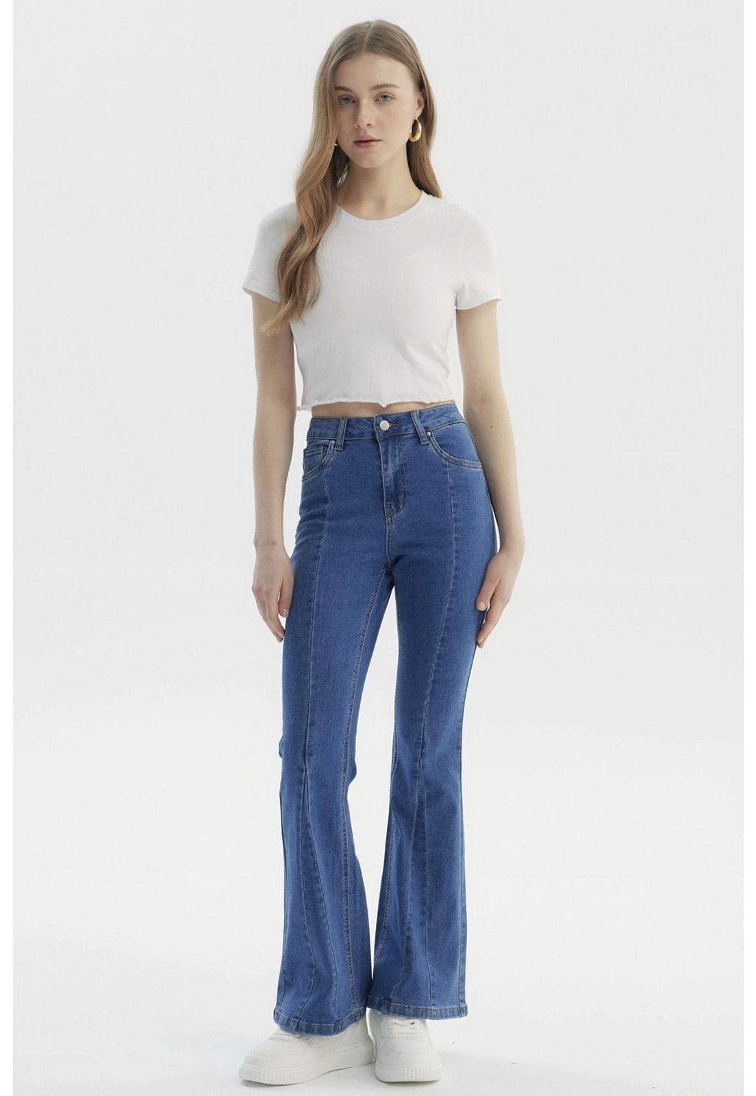 Jeans Mujer Flare Linea Curva Azul - ll-3