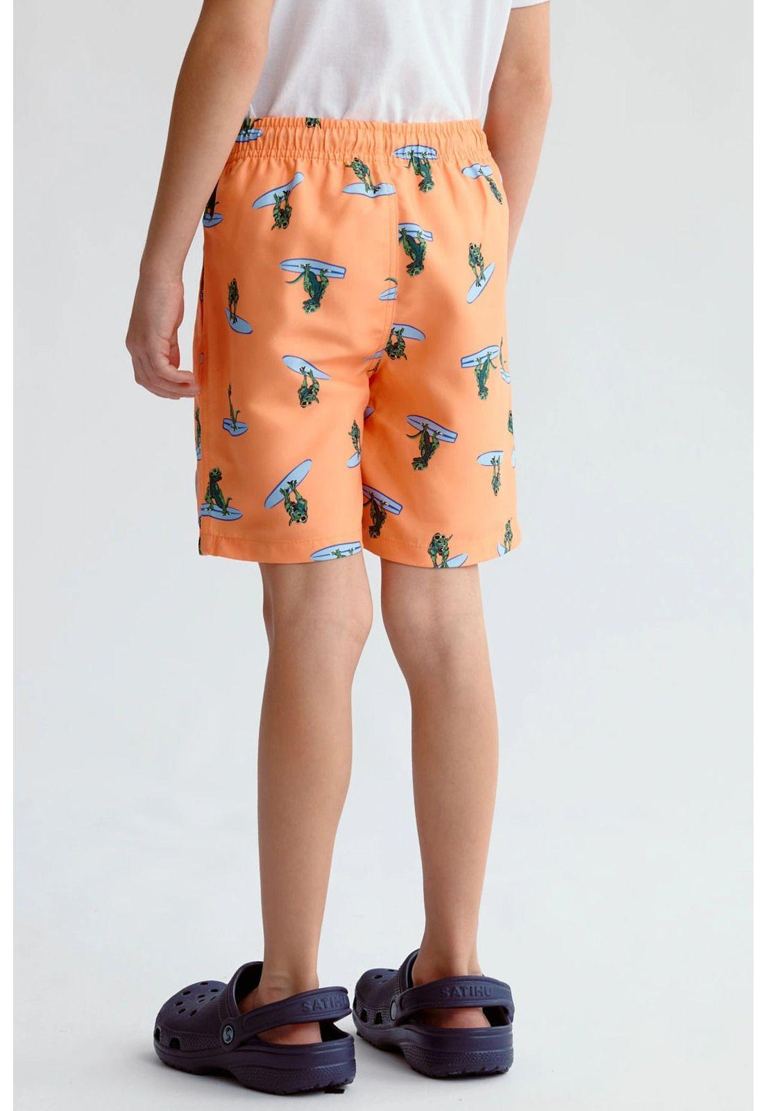 Short de Baño Niño Básico Print Naranjo-2