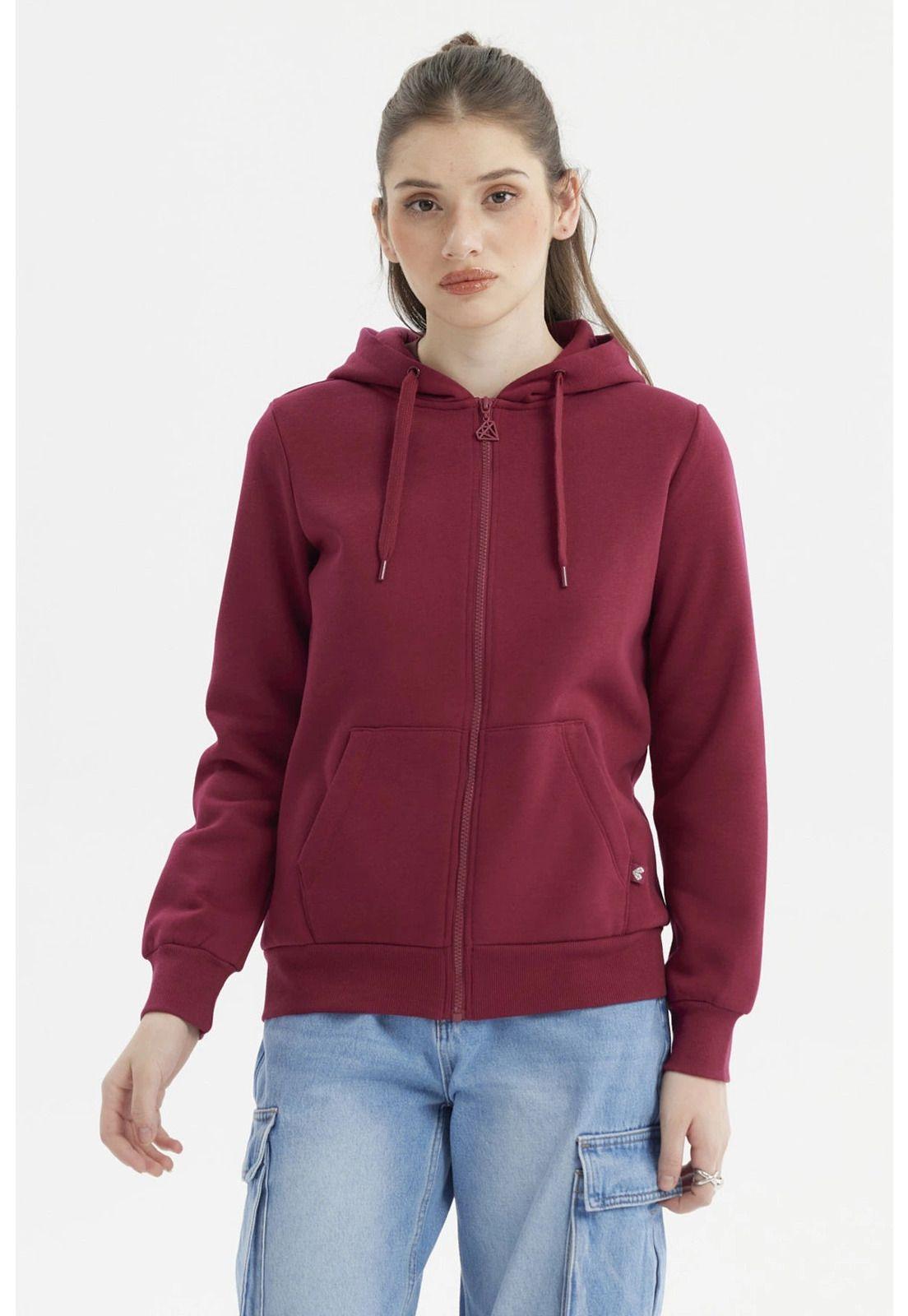 Polerón Mujer Abierto Hodie Vino Oscuro-0