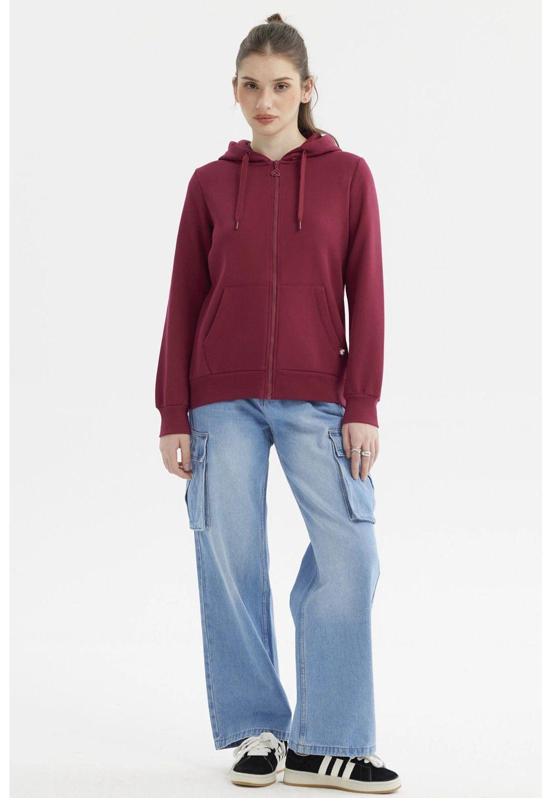 Polerón Mujer Abierto Hodie Vino Oscuro-3