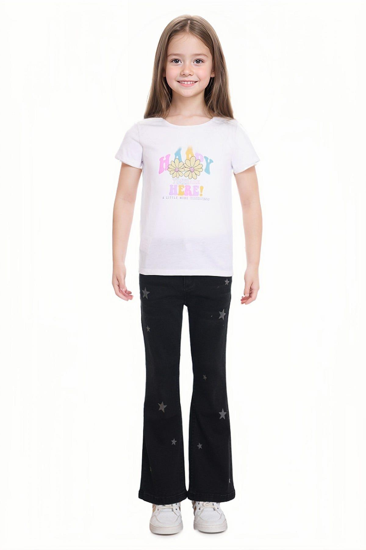 Jeans Niña Flare Estampado Y Negro-2