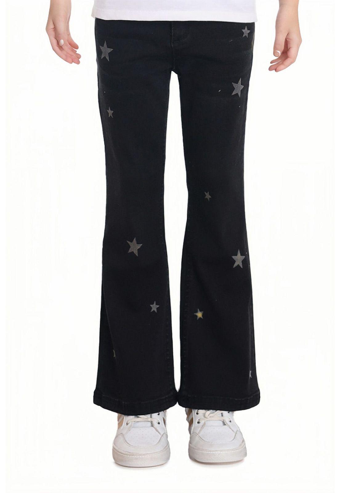 Jeans Niña Flare Estampado Y Negro-0