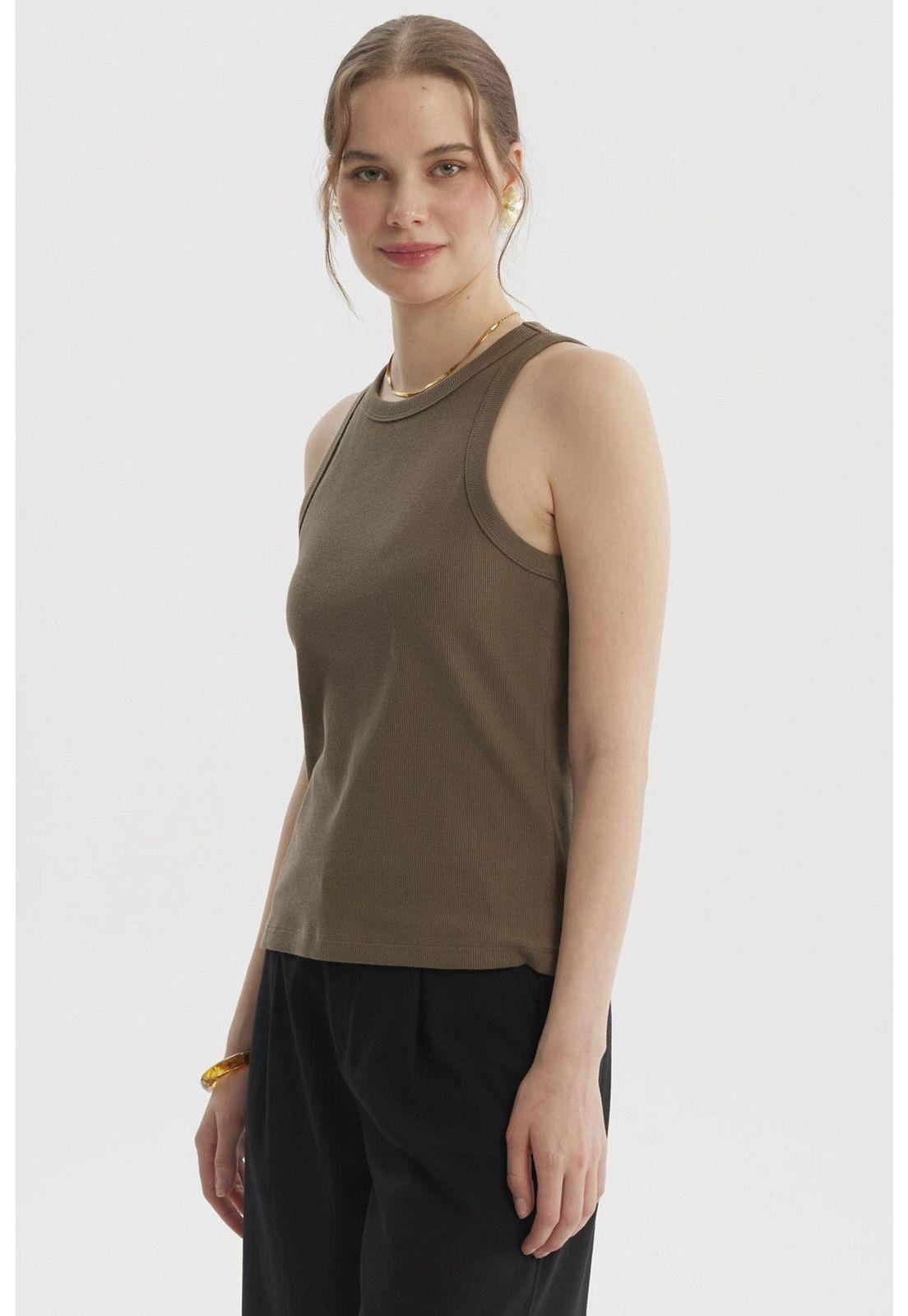Polera Peto Mujer Básico Liso Rib Verde Olivo-1
