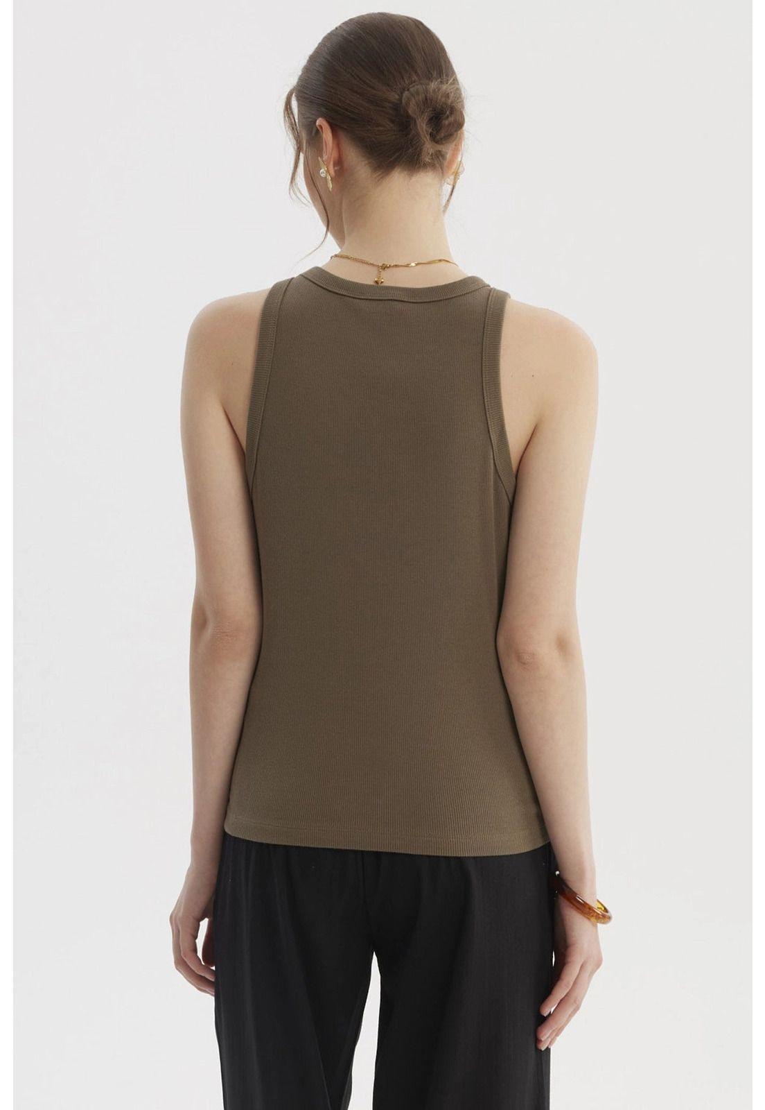 Polera Peto Mujer Básico Liso Rib Verde Olivo-2