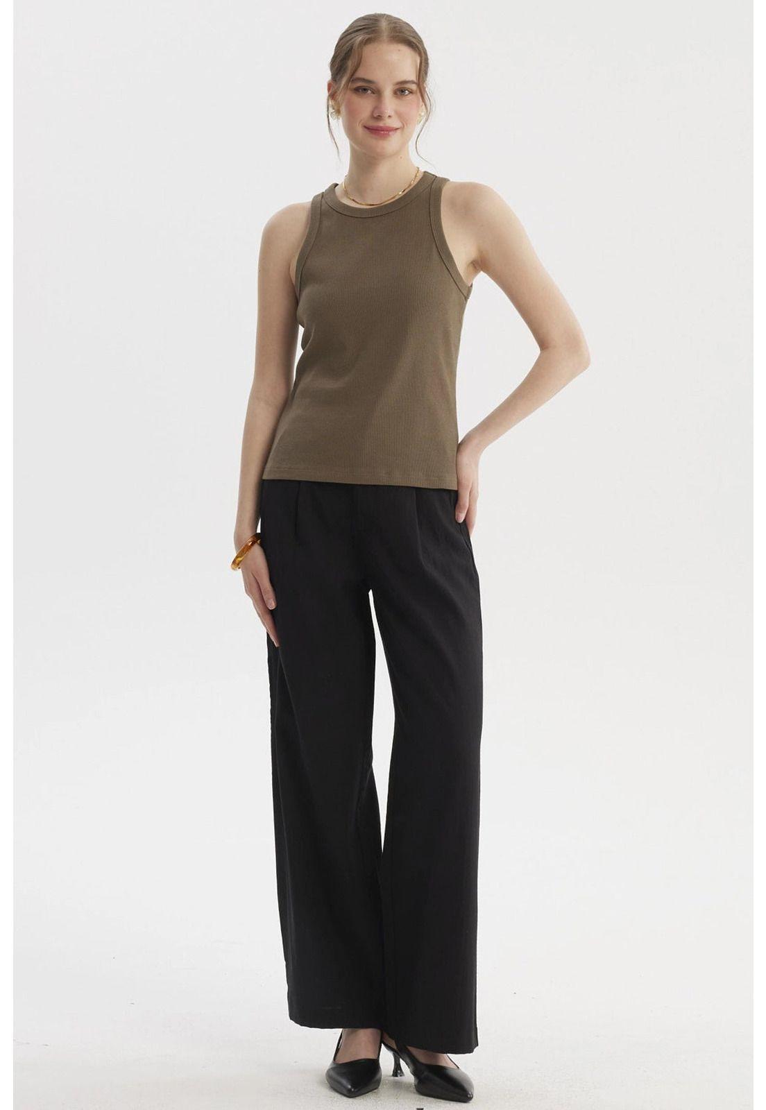 Polera Peto Mujer Básico Liso Rib Verde Olivo-3