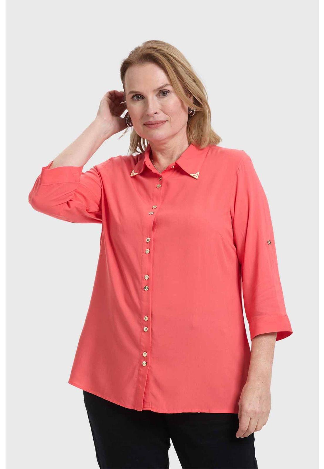 Blusa Mujer Abotonada Roll Up Coral-0